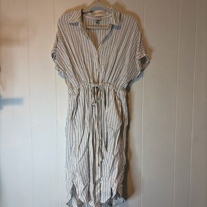 a new day Cream and Black Striped Midi Dress